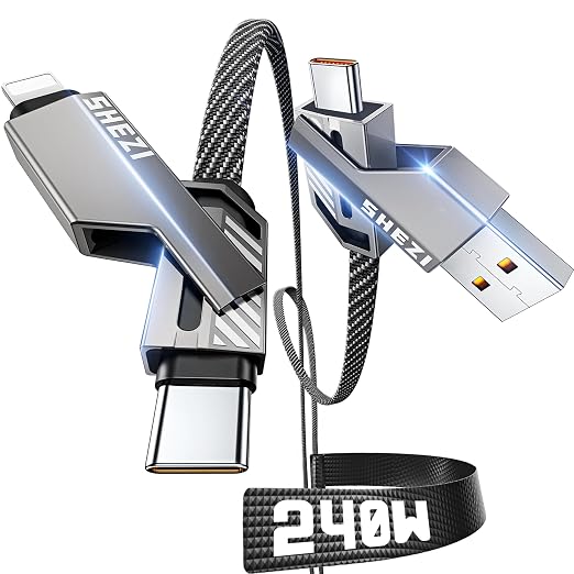 SHEZI 4-in-1 USB C Cable 240W 5FT Flat Nylon Braided Multi Charger Cord Wire by SHEZI