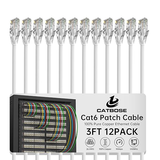 3 Feet Cat6 Patch Cables, Solid Pure Copper Patch Cord, Cat 6 Ethernet Cable by CatBose