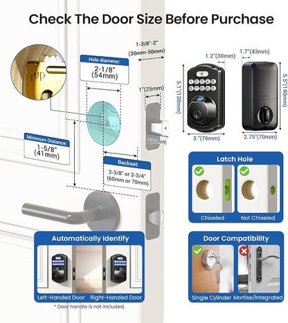 Veise KS02A Fingerprint Keyless Entry Door Lock, Auto Lock, Electronic Keypad - Image 9