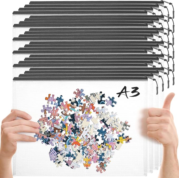 24pcs Mesh Zipper Pouch Puzzle Storage Bags A3 17x12 Inches Large File Bags by YOPCDJ