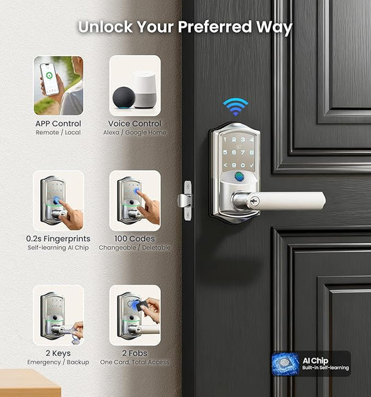 Veise VE029 WiFi Smart Lever Lock, Fingerprint Keyless Entry Door Lock - Image 2
