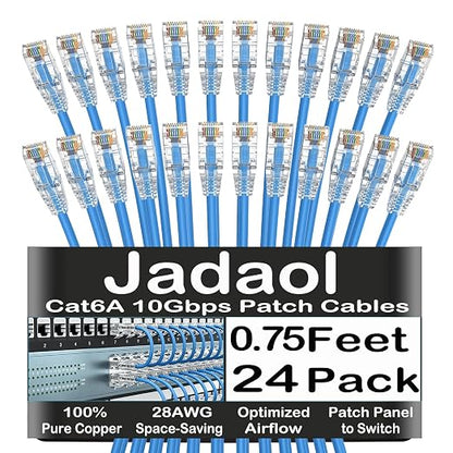 Jadaol UL Listed Patch Cables Cat 6a / Cat 6 0.75 ft 24-Pack, 10Gbps 550MHz by Jadaol