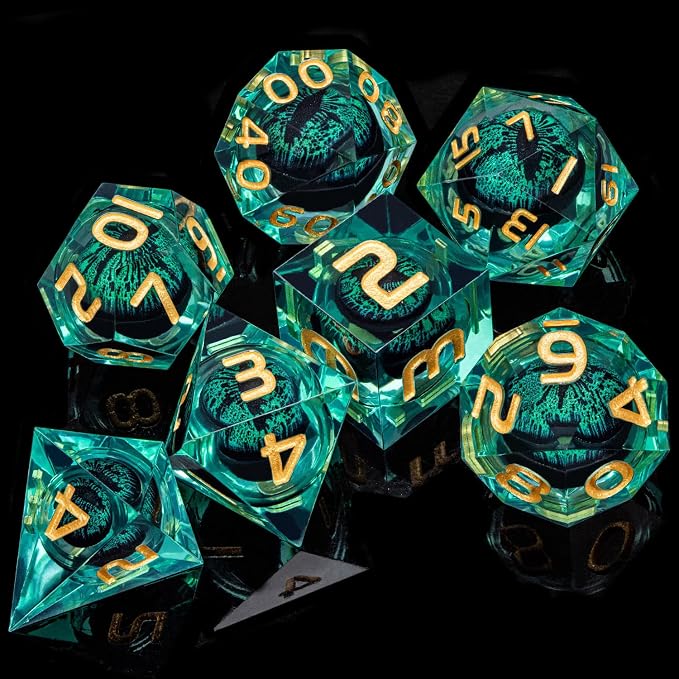 ARUOHHA Dragon Eye Dice Liquid Core DND Dice Green Sharp Edged Dice Set - Image 2