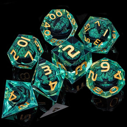 ARUOHHA Dragon Eye Dice Liquid Core DND Dice Green Sharp Edged Dice Set - Image 2