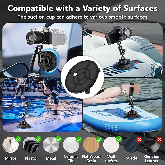 Camera Suction Cup Mount with Ball Head Magic Arm, 4.5" Metal Vacuum Suction - Image 6