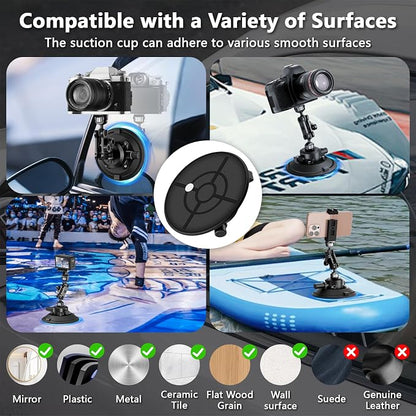 Camera Suction Cup Mount with Ball Head Magic Arm, 4.5" Metal Vacuum Suction - Image 6