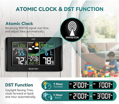 Weather Station Wireless Indoor Outdoor Thermometer: BOZYBO Digital Atomic Clock - Image 2