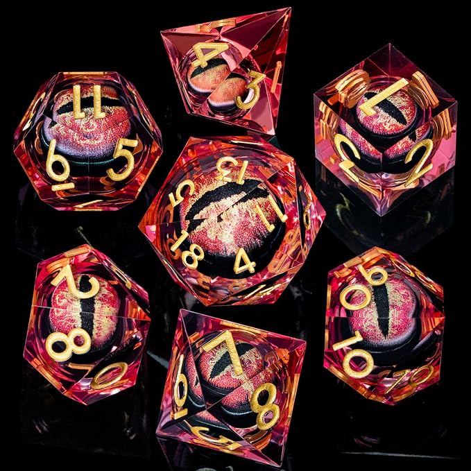 ARUOHHA DND Resin Dice Dragon Eye Dice Liquid Core Red Sharp Edged Dice Set - Image 2