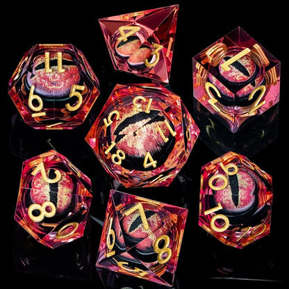 ARUOHHA DND Resin Dice Dragon Eye Dice Liquid Core Red Sharp Edged Dice Set - Image 2