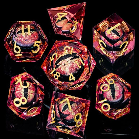ARUOHHA DND Resin Dice Dragon Eye Dice Liquid Core Red Sharp Edged Dice Set - Image 2