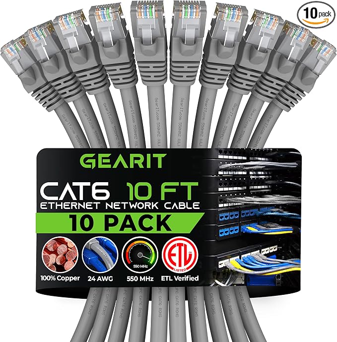 GearIT Cat 6 Ethernet Cable Cat6 Network Patch, Snagless Cord, Internet by GEARit