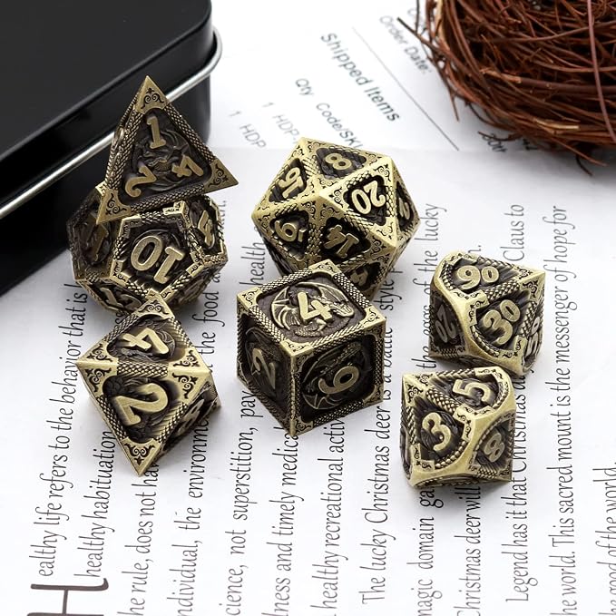 PJOY D&D Dice Set Dragon Metal DND Dice Set Antique Bronze - Image 7
