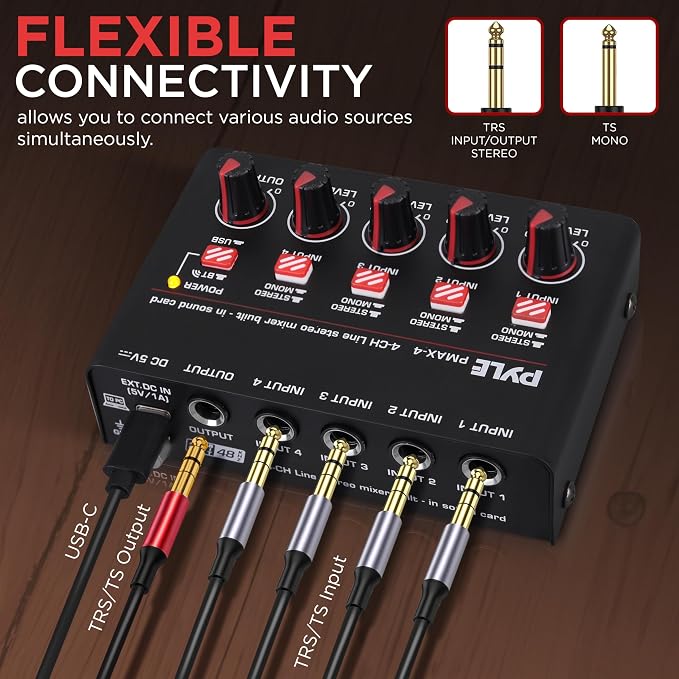 Pyle 4-Channel Wireless Bluetooth 5.0 Line Mixer - Image 4