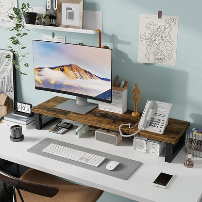 WESTREE Dual Monitor Stand Riser, Wood and Steel Monitor Stand Riser, Computer - Image 3
