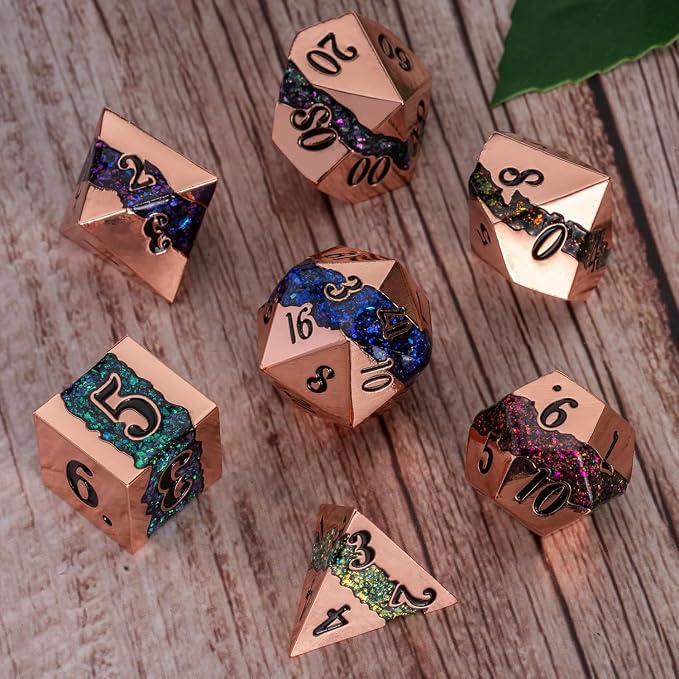 Metal RPG Dice Set, DND Polyhedral Dice Set 7pcs, Metallic Glitter Large Stripe - Image 3