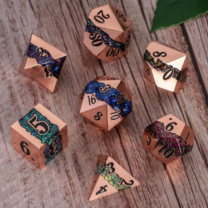 Metal RPG Dice Set, DND Polyhedral Dice Set 7pcs, Metallic Glitter Large Stripe - Image 3