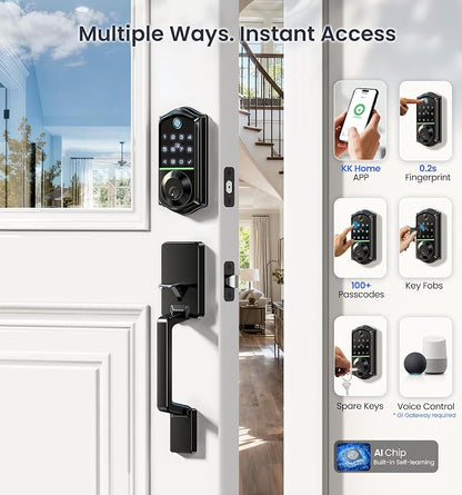Veise VE017-D Smart Fingerprint Front Door Lock Set, App Control, 8-in-1 - Image 3