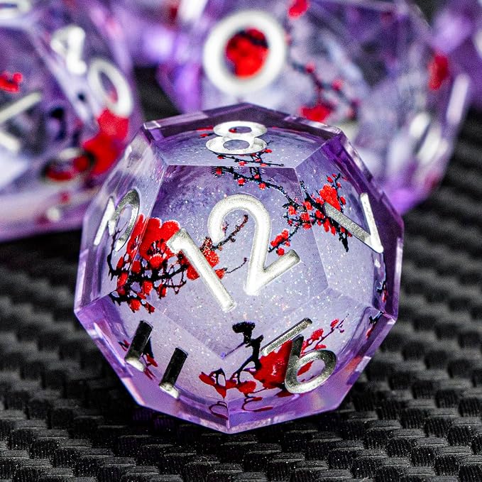 ARUOHHA DND Resin Dice Plum Blossom Liquid Core Silver Purple Sharp Edged - Image 4