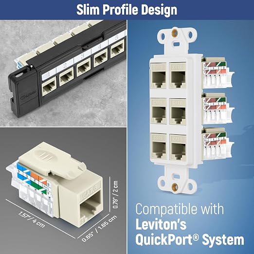 Everest 45° Angled RJ45 Cat6 Keystone Jacks 50-Pack in Ivory - Image 7