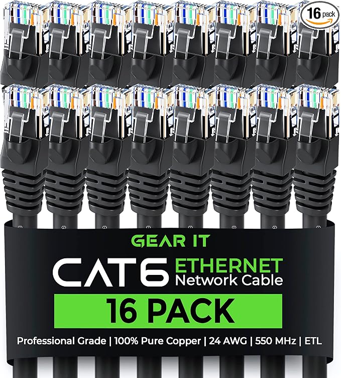 GearIT Cat 6 Ethernet Cable Cat6 Network Patch, Snagless Cord, Internet by GEARit