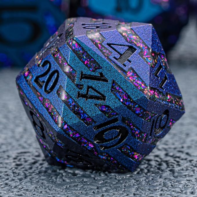 Metallic Glitter Stripes D&D Dice Set, RPG Metal Dice Set Dungeons and Dragons by Maywin