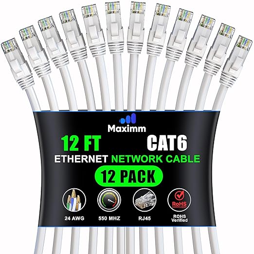 Maximm Cat 6 Ethernet Cable 12 Ft, Cat6 Cable, LAN Cable, Internet Cable by MaximmCable