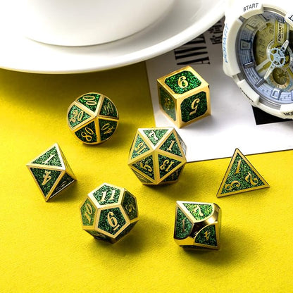 DNDND Metal Dice Set D&D, Glitter Green Heavy DND Dice - Image 2