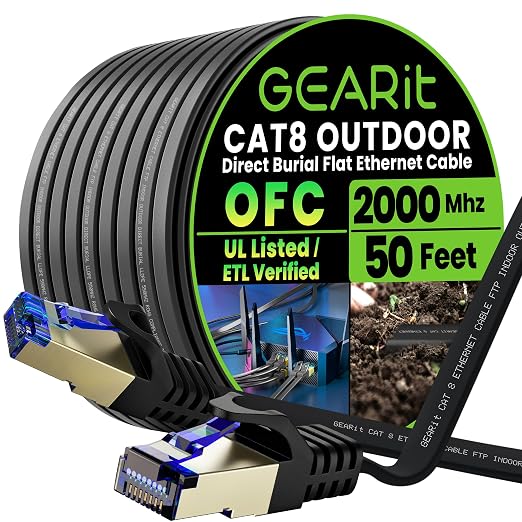 GEARit Cat 8 Outdoor Flat Ethernet Cable Direct Burial Rated LLDPE Jacket by GEARit