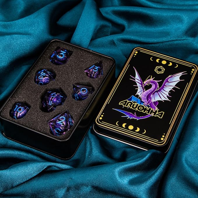 ARUOHHA DND Resin Dice Dragon Eye Dice Liquid Core Purple Sharp Edged Dice Set - Image 7
