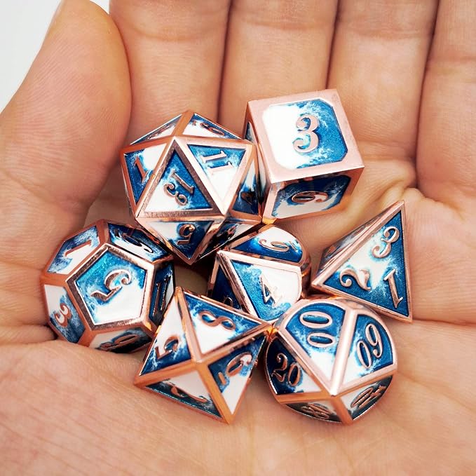 Haxtec Metal DND Dice Set Copper Blue White D&D Dice - Image 6
