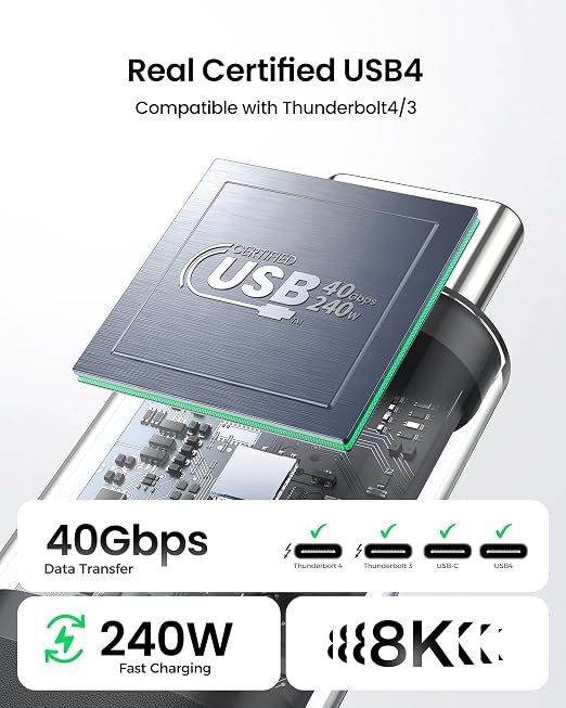 Silkland USB 4 Cable for Thunderbolt 4 Cable 3.3FT, 40Gbps Data Sync, 8K/5K USB - Image 2