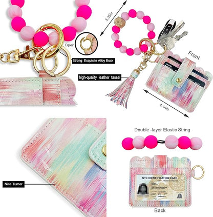 Keychain Wallet Wristlet Small Credit Card Holder Bracelet Key Chain Purse - Image 3