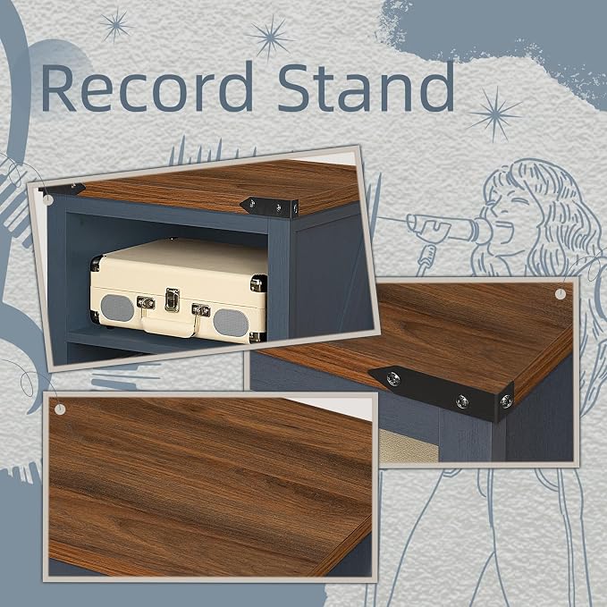 Record Player Stand with Vinyl Record Storage, Large Wood Turntable Stand - Image 6