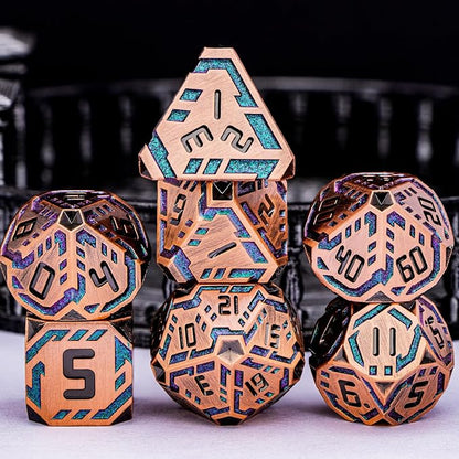 Metal DND Sci-fi Dice Set 7PCS Stripe Polyhedral Dice - Image 2
