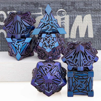7PCS Metal DND Dice Set with Box, Debris RPG Blue Purple D and D Dice - Image 5