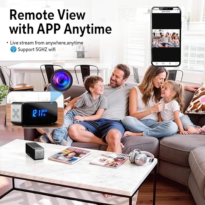 Hidden Camera with Alarm Clock & Bluetooth, Ultra 4K HD Wireless Indoor Camera - Image 3