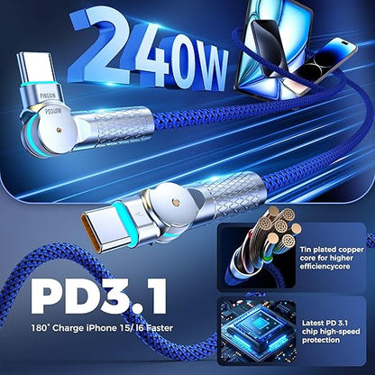 USB C to USB C Cable 6.6ft, 240W 2-Pack Braided 180°Rotating Type C Charging - Image 2