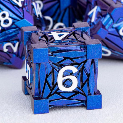 7PCS Metal DND Dice Set with Box, Debris RPG Blue White D and D Dice - Image 3