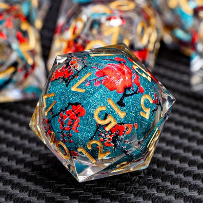 ARUOHHA DND Resin Dice Plum Blossom Liquid Core Dice Golden Blue Sharp Edged - Image 3