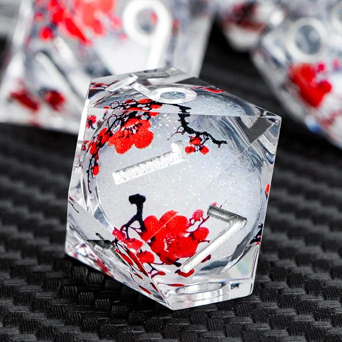 ARUOHHA DND Resin Dice Plum Blossom Liquid Core White Sharp Edge Dragons - Image 5