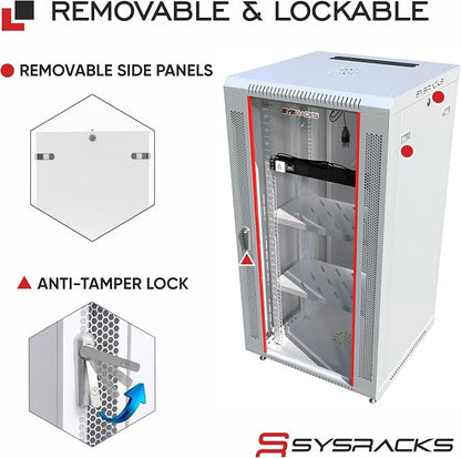 22U Wall Mount Server Rack Cabinet – 19" Network Rack Enclosure, PDU & 2 Shelves - Image 5