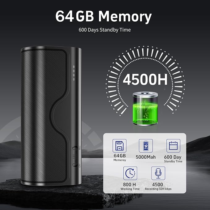 64GB Magnetic Voice Recorder, 800H/35 Days Continuous Recording, Voice - Image 2