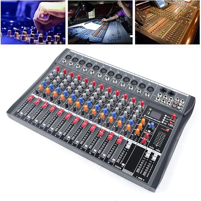 Pro 12 Channels Live Audio Mixer Bluetooth USB DJ Sound Mixing Console - Image 3
