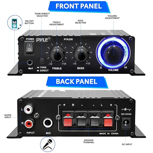 Pyle Home Mini Audio Amplifier - 60W Portable Dual Channel Surround Sound HiFi - Image 2