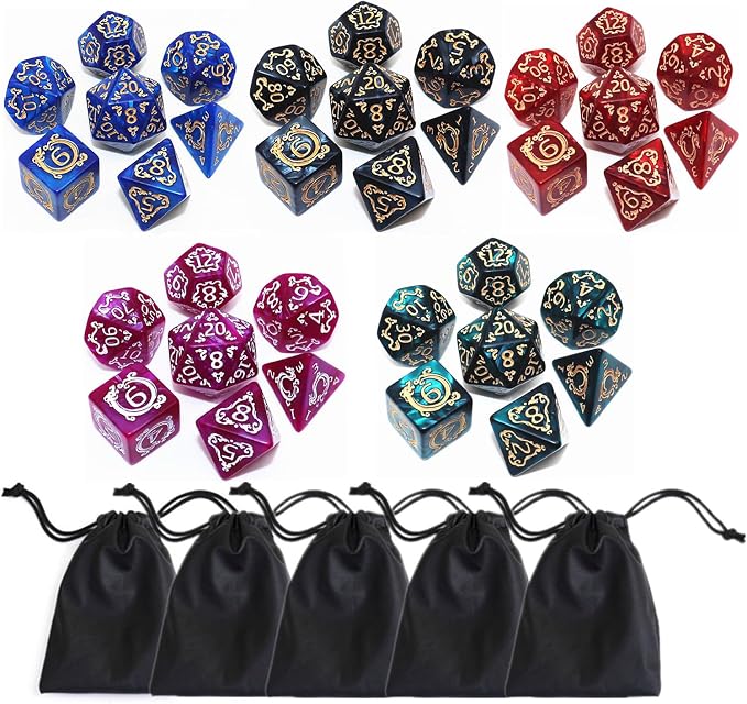 Polyhedral DND Dice Set, 5 Pack Vintage Dragon-Patterned Dice Sets Compatible by CREEBUY