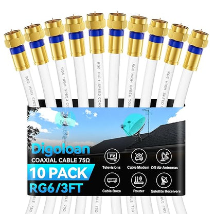 Coaxial Cable 3ft 10Pack, RG6 Coax Cable Cord Extender by Unknown