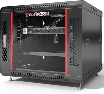 9U Wall Mount Server Rack Cabinet – 19" Network Rack Enclosure, PDU & Shelf by SYSRACKS