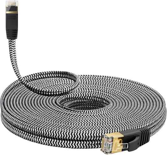 Cat 7 Ethernet Cable 100 ft, High Speed Flat Nylon Braided Internet Network Cord by MORELECS