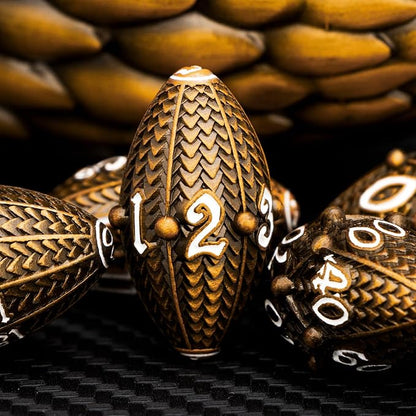 ARUOHHA DND Metal Dice Antique Gold Dragon Egg Dice - Image 4