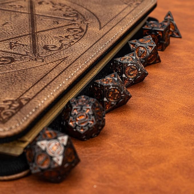 Orange Black Nickel Finish Heavy Metal DND Dice Set - Image 4